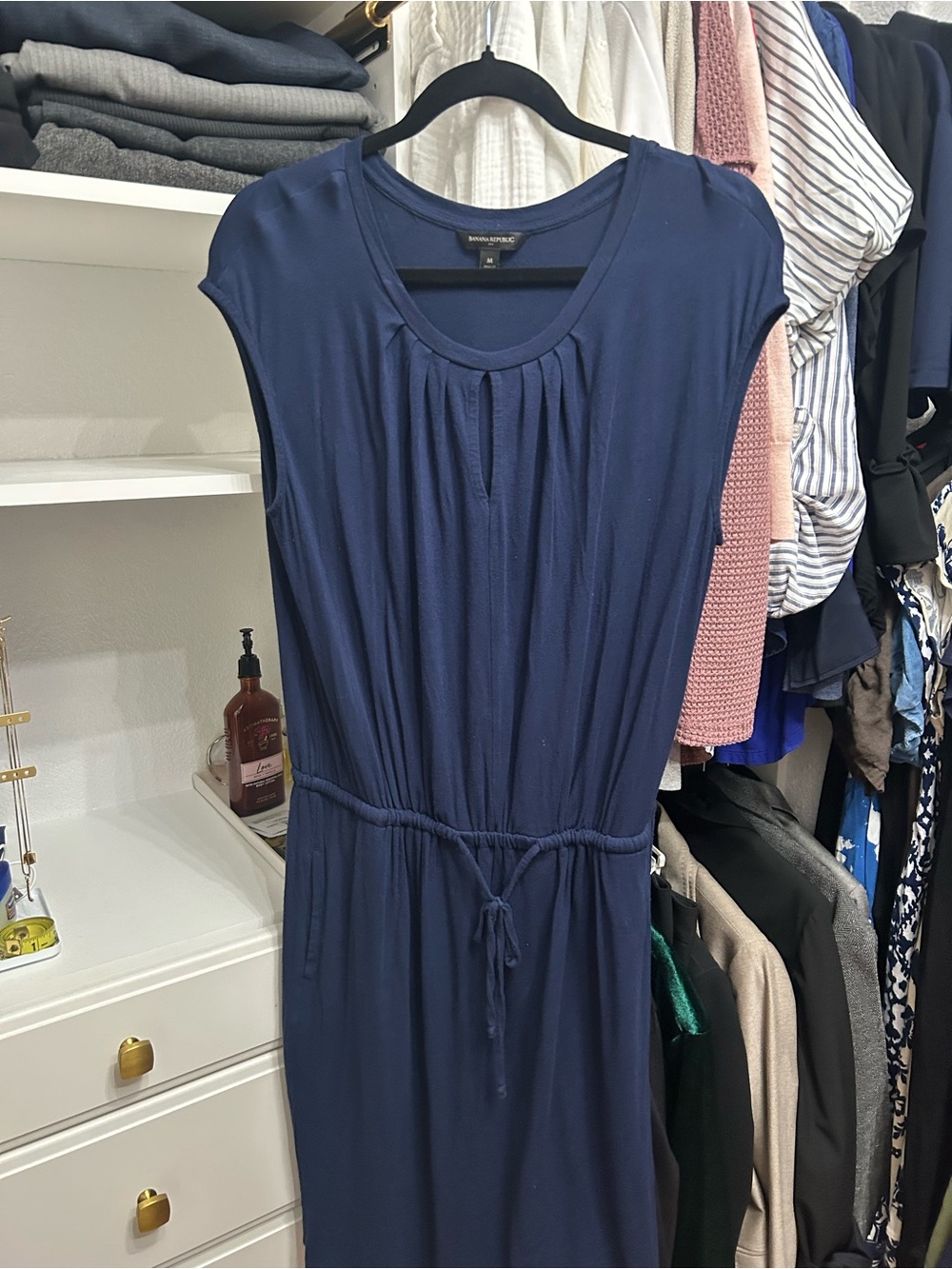 Banana Republic Navy Drawstring-Waist Midi Dress